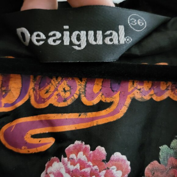 Desigual Black & Brown Textured Faux Croc Button-Down Midi Coat - Size 36 - Picture 6 of 10